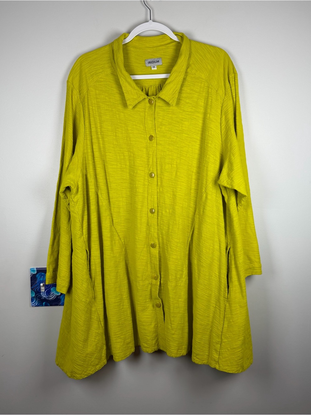 Iridium Top Womens 1X Yellow Textured Asymmetric Oversized Cotton Lagenlook